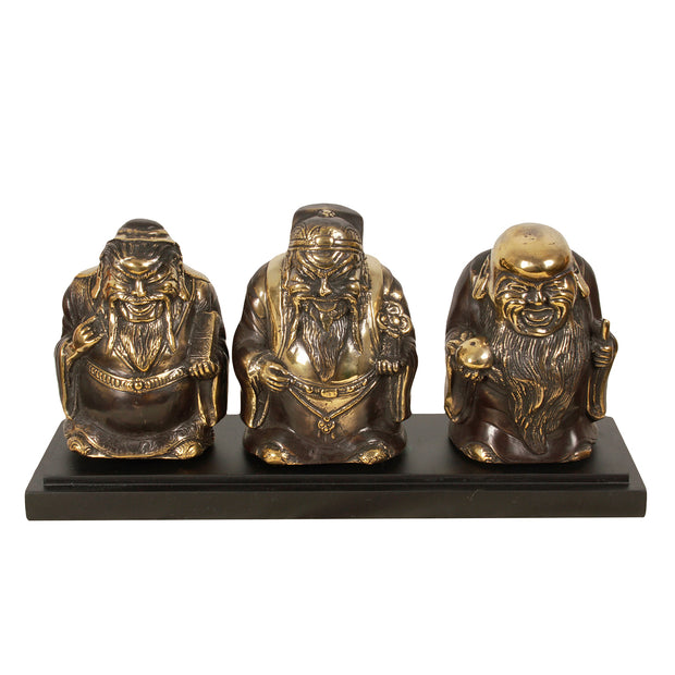 Brass Fu Lu Shou Statues On Stand