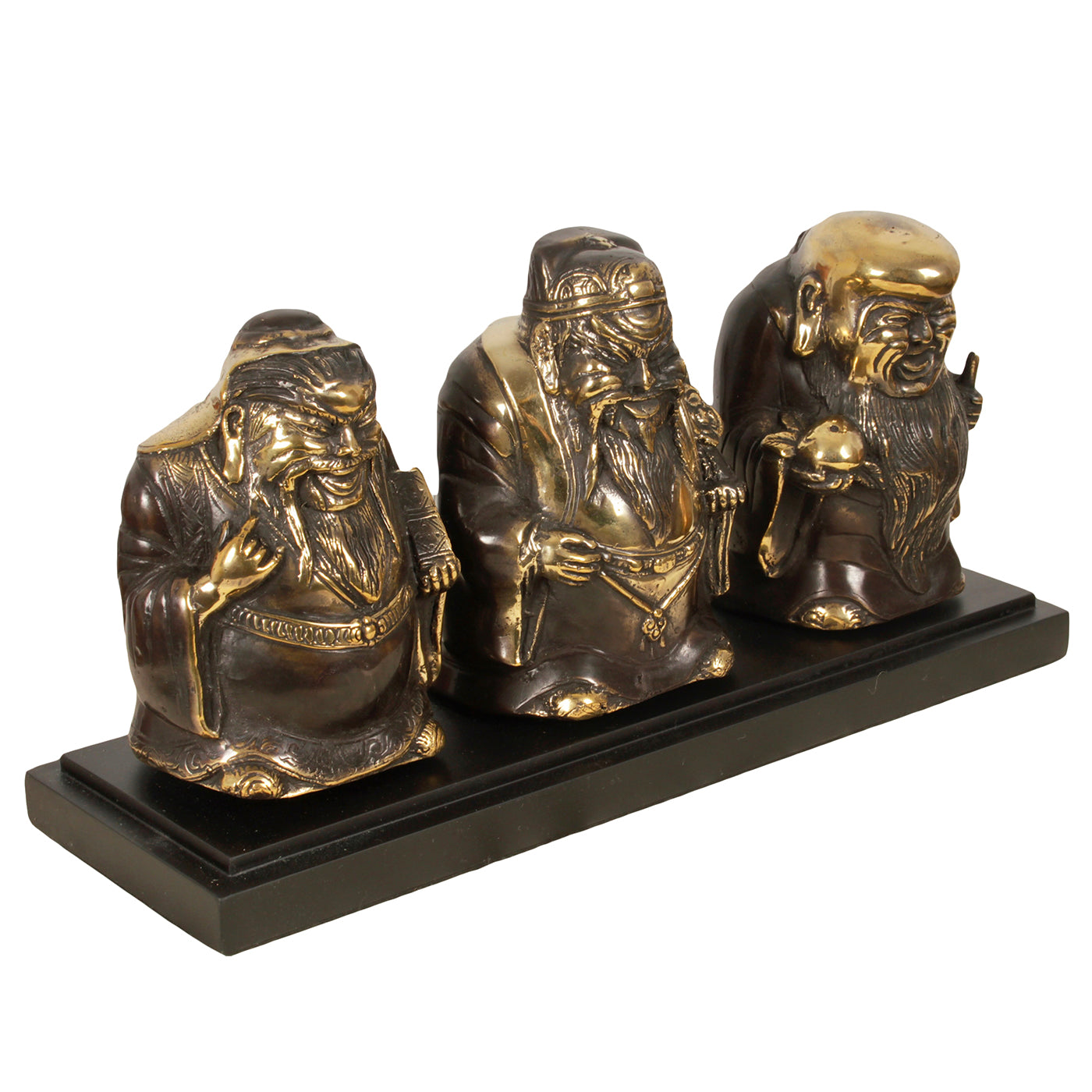 Brass Fu Lu Shou Statues On Stand