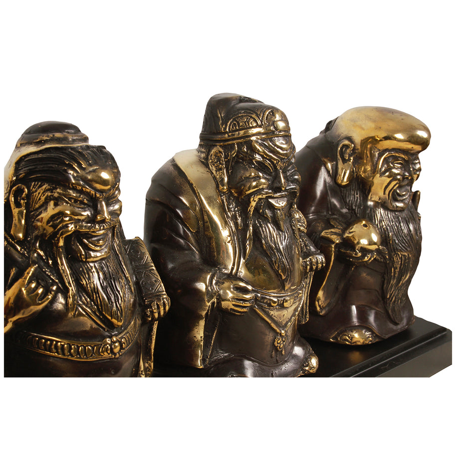 Brass Fu Lu Shou Statues On Stand