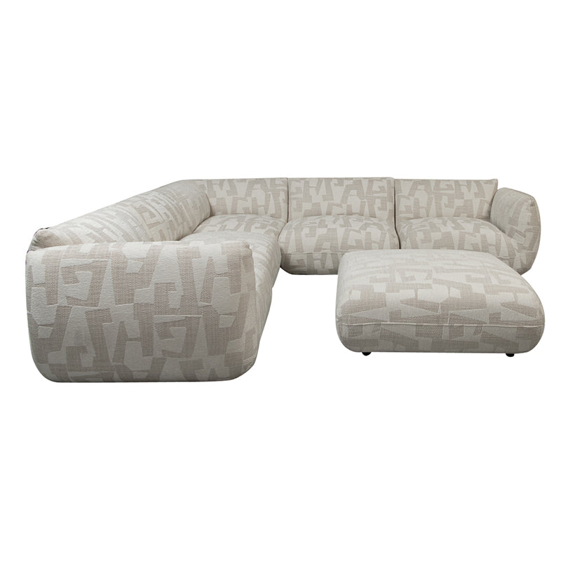 Amsterdam 6 Seater Corner With Ottoman Sofa White Glyphs