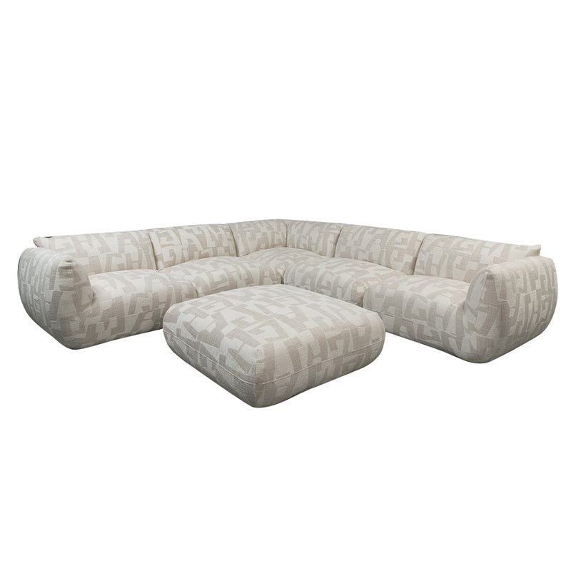 Amsterdam 6 Seater Corner With Ottoman Sofa White Glyphs