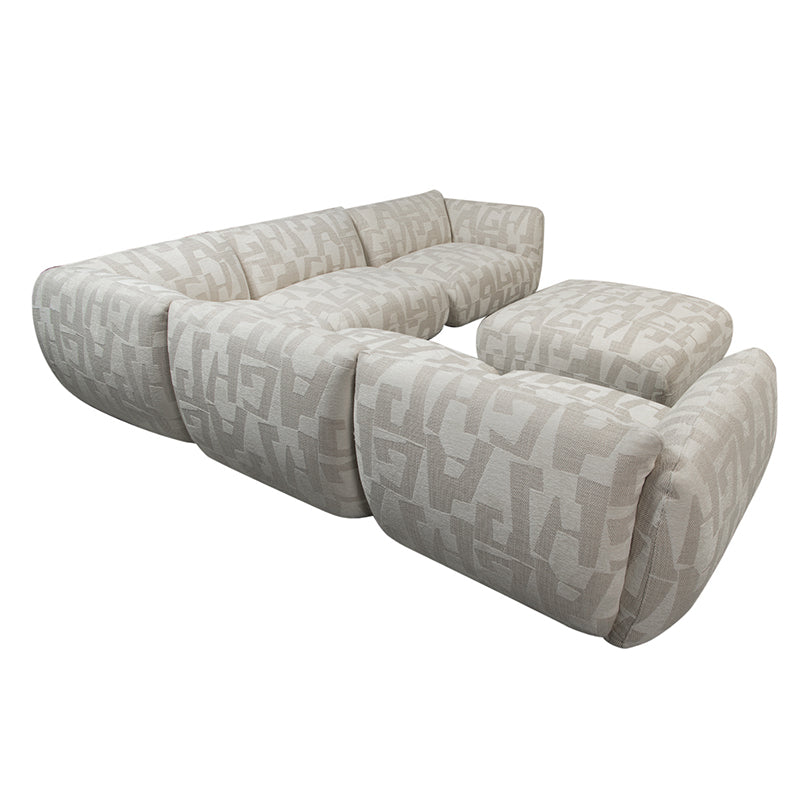 Amsterdam 6 Seater Corner With Ottoman Sofa White Glyphs