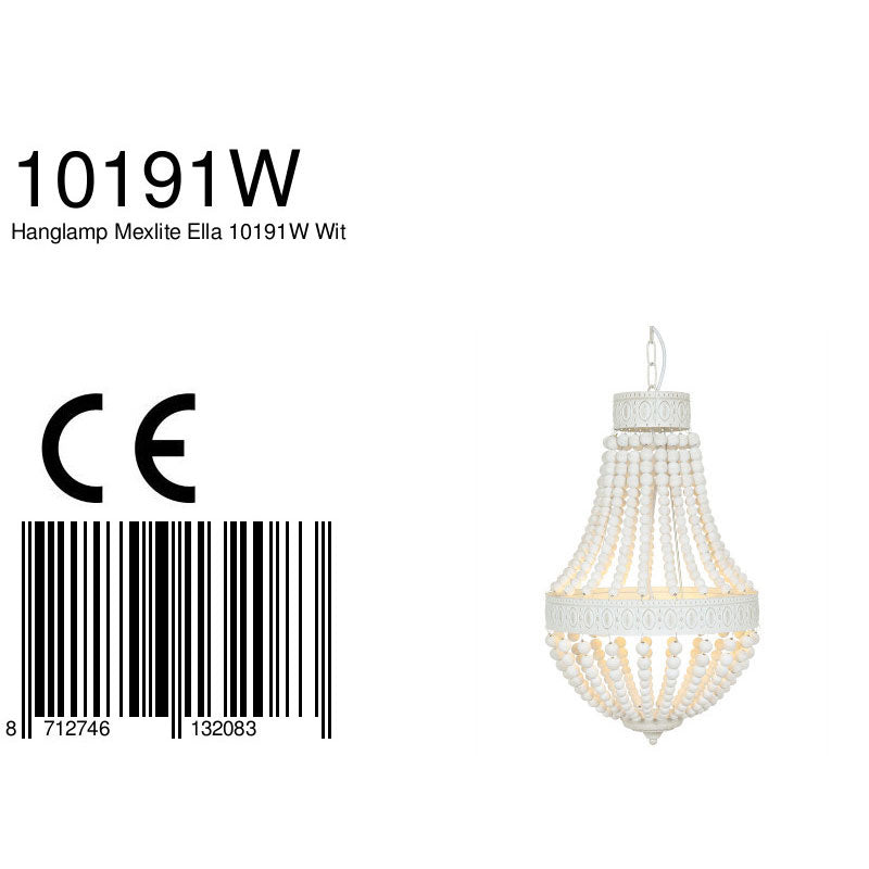 Hanglamp Ella 10191W witte kralenlamp met romantische charme