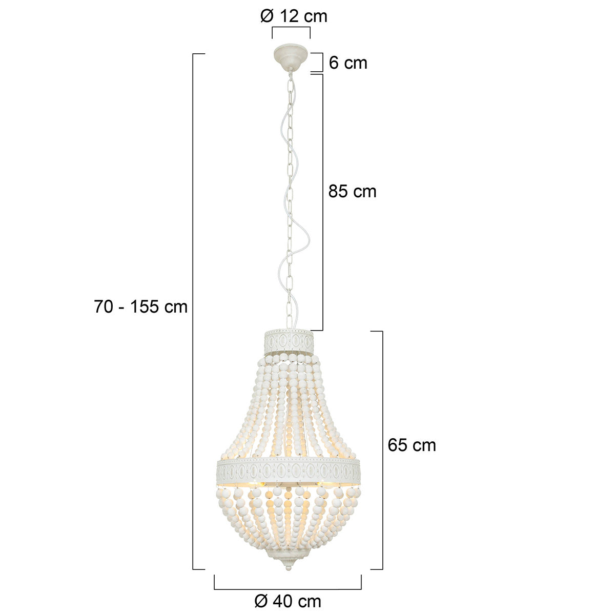 Hanglamp Ella 10191W witte kralenlamp met romantische charme