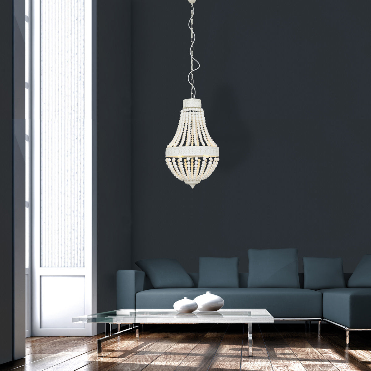 Hanglamp Ella 10191W witte kralenlamp met romantische charme
