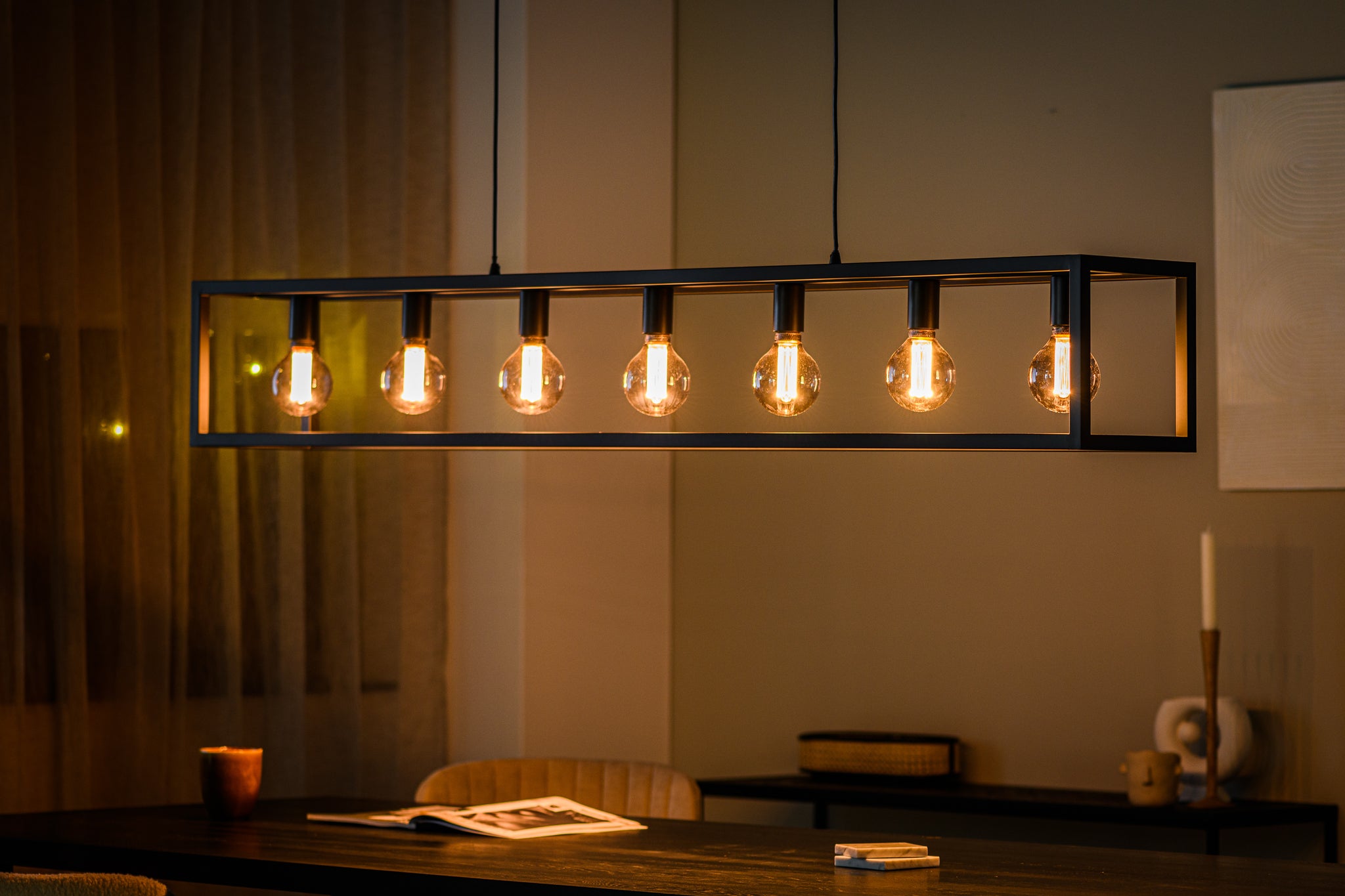 Hanglamp, 7-lichts, H340, zwart