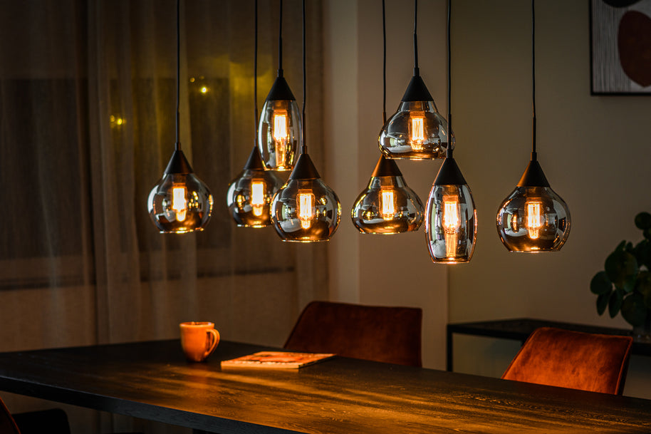 Hanglamp, 8-lichts, H340 gerookt glas