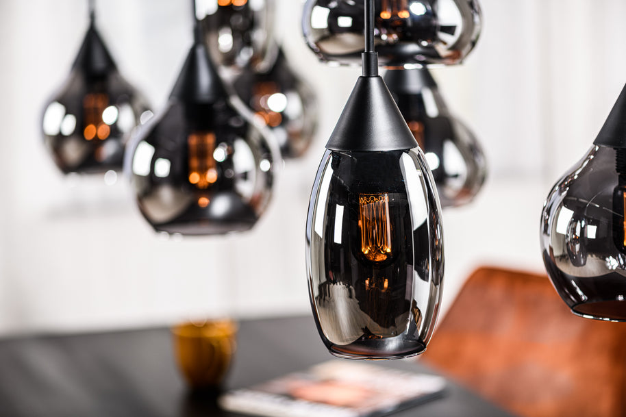 Hanglamp, 8-lichts, H340 gerookt glas