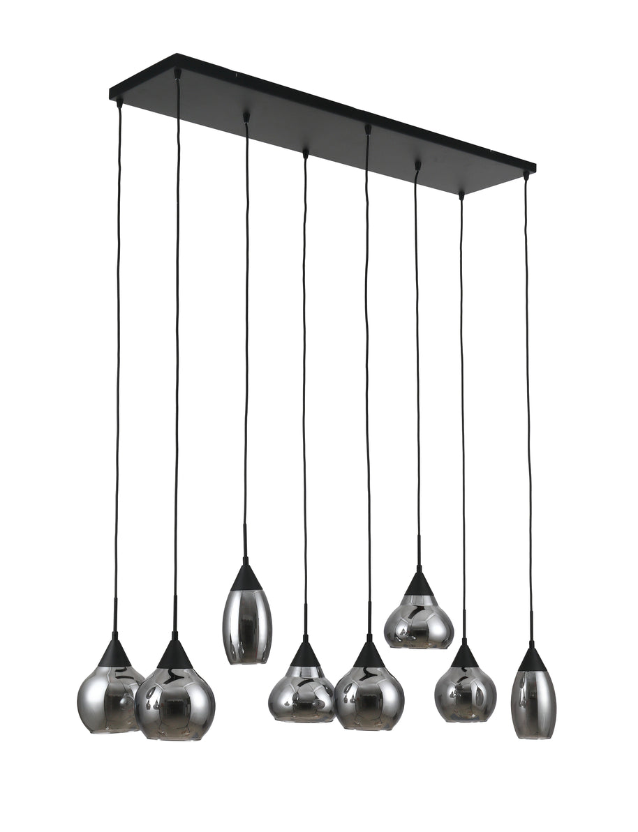 Hanglamp, 8-lichts, H340 gerookt glas