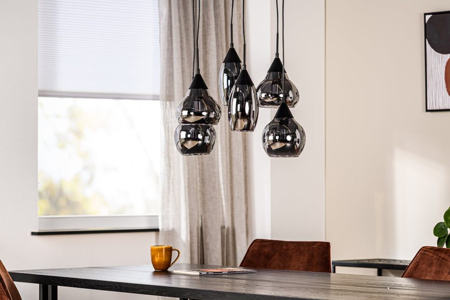 Hanglamp, 6-lichts, H340 gerookt glas