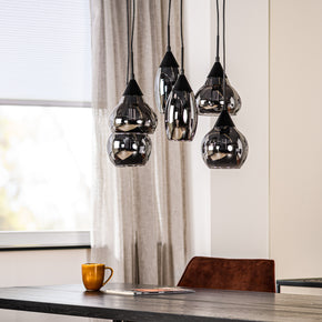 Hanglamp, 6-lichts, H340 gerookt glas