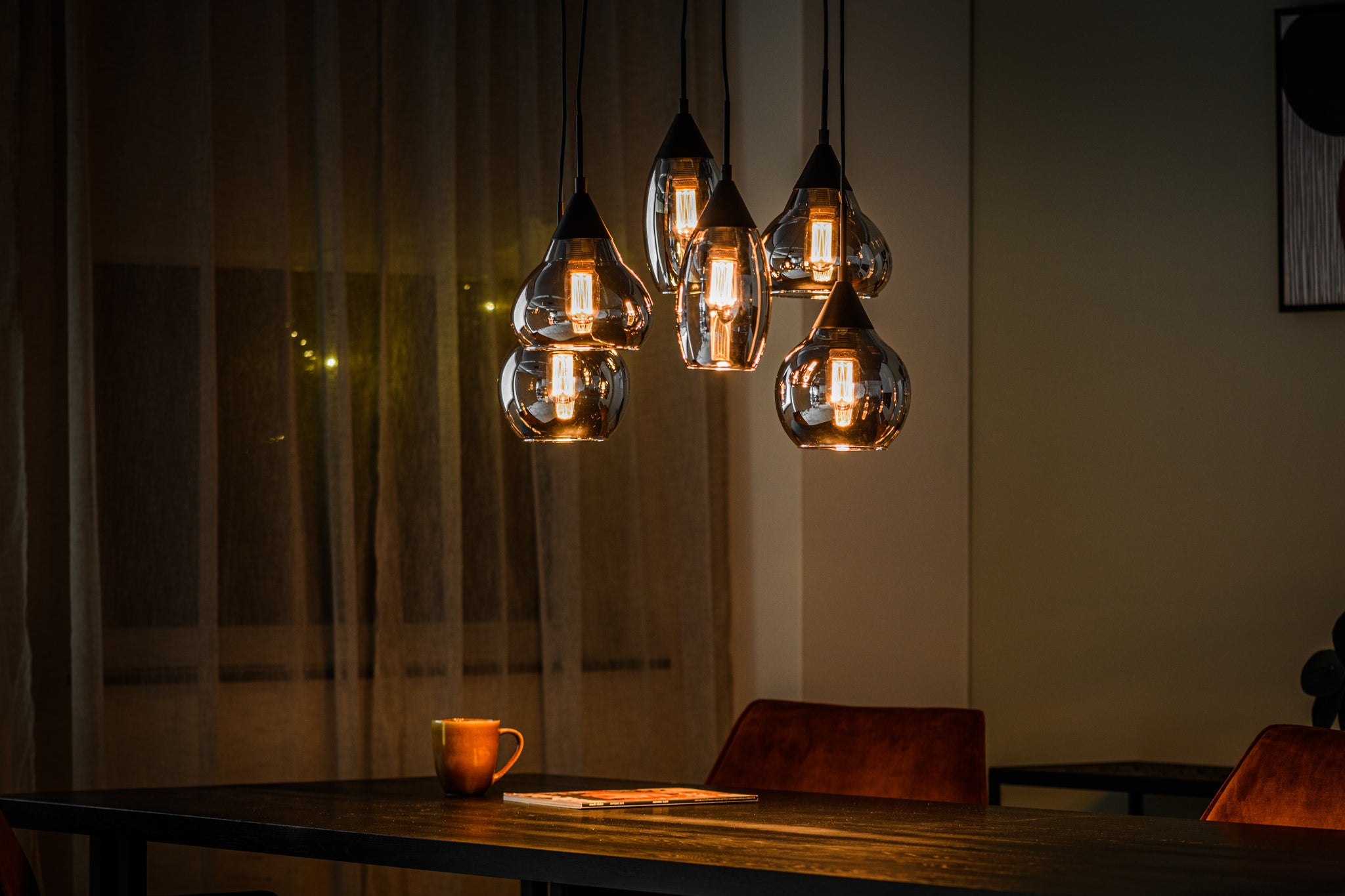 Hanglamp, 6-lichts, H340 gerookt glas
