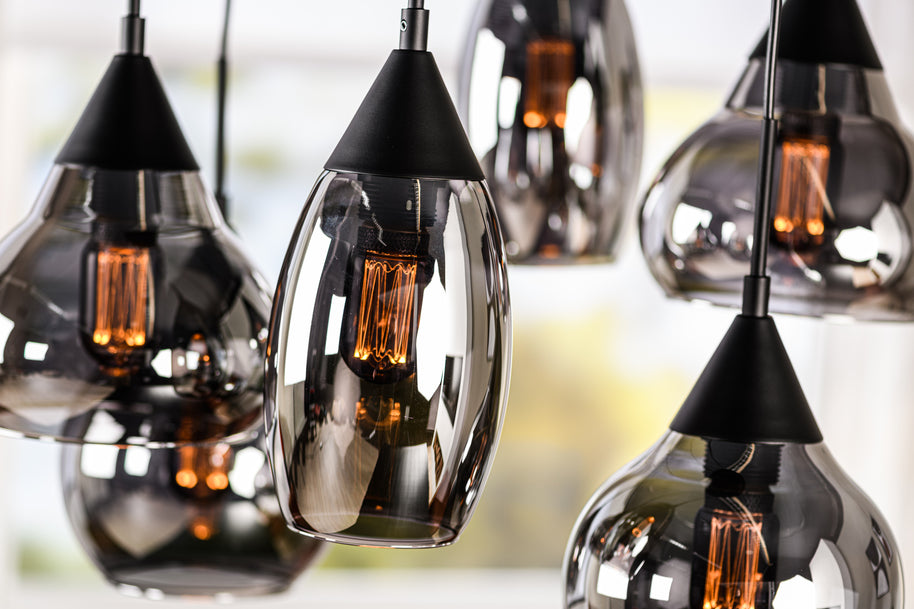 Hanglamp, 6-lichts, H340 gerookt glas