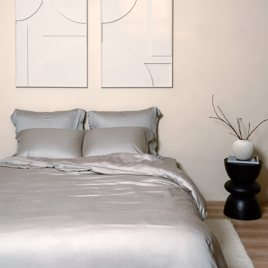 Coco & Cici - Tencel-satijn dekbedovertrek 140 x 200 cm - 1-persoons beddengoed - taupe - lyocell - hypoallergeen & extra zacht - 1 kussensloop (60 x 70 cm)