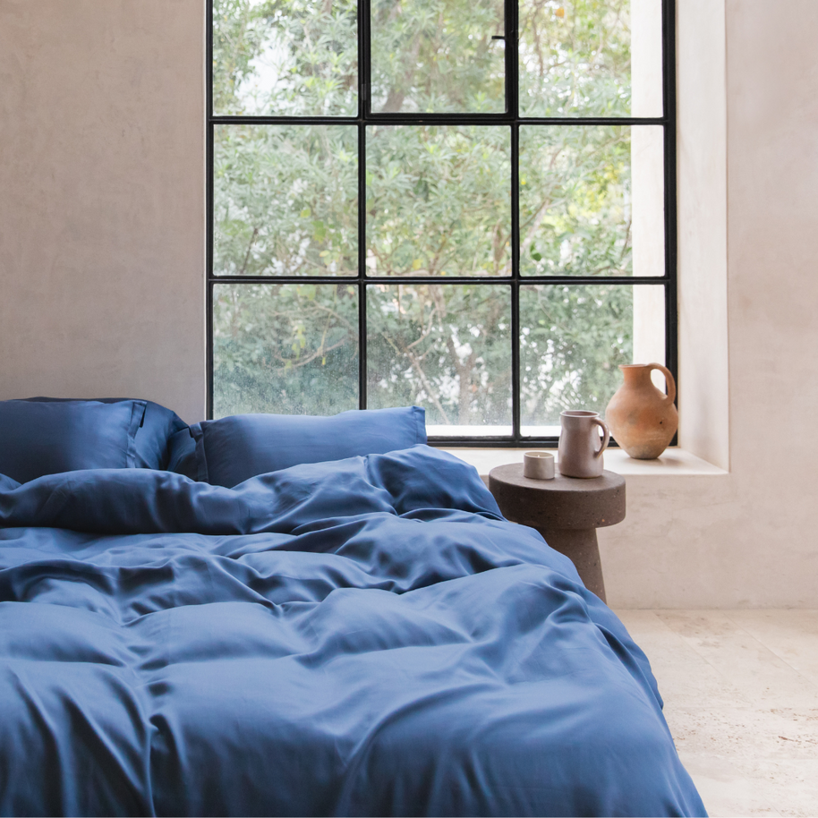 Coco & Cici - Tencel-satijn dekbedovertrek 260 x 220 cm - 2-persoons beddengoed - donkerblauw - Lyocell - hypoallergeen & extra zacht - 2 kussenslopen (60 x 70 cm)
