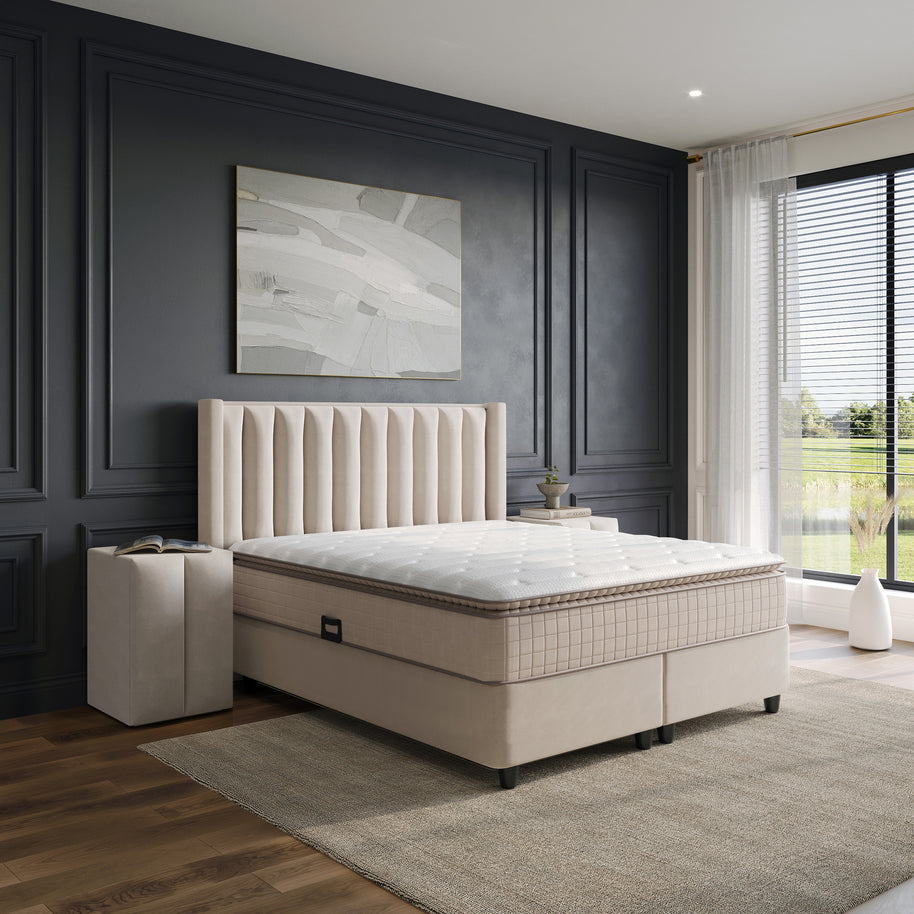 Opbergboxspring Blackpearl Beige 140x200