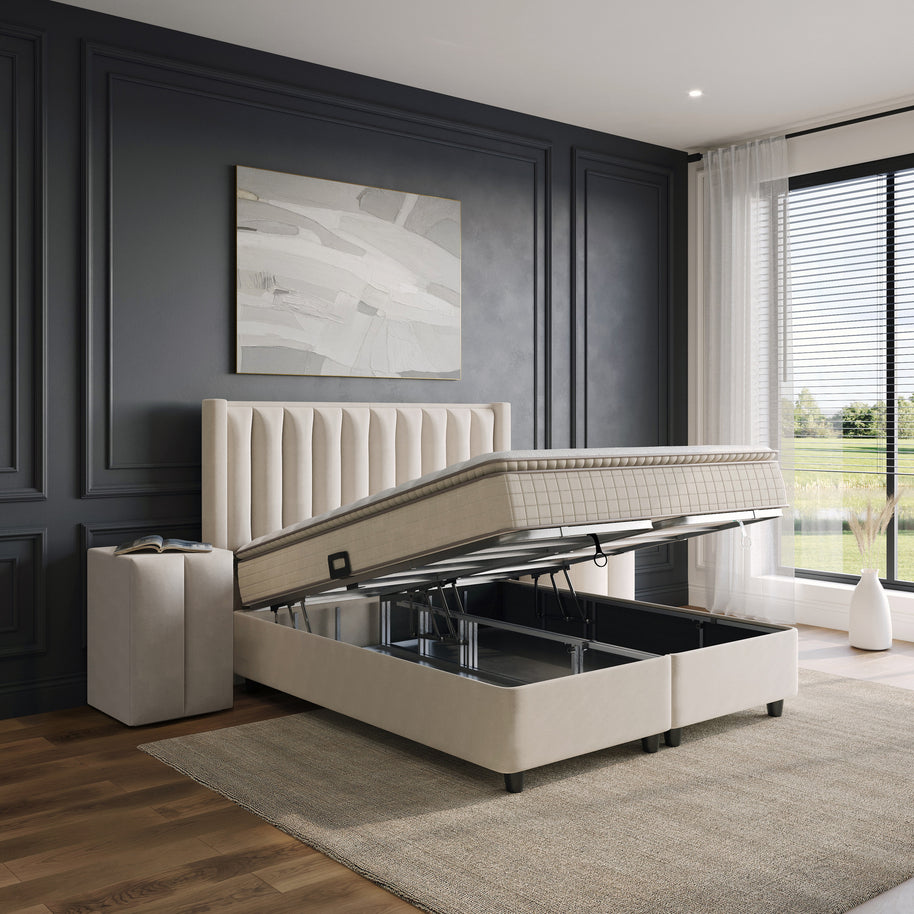 Opbergboxspring Blackpearl Beige 140x200