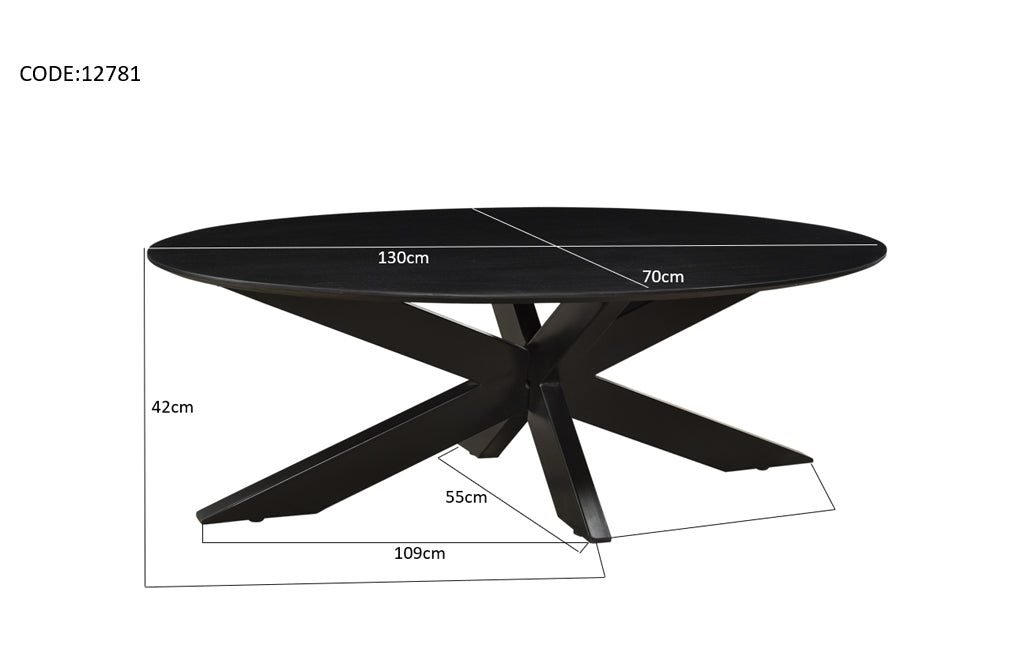 Oslo Ovaal Zwart 130 cm
