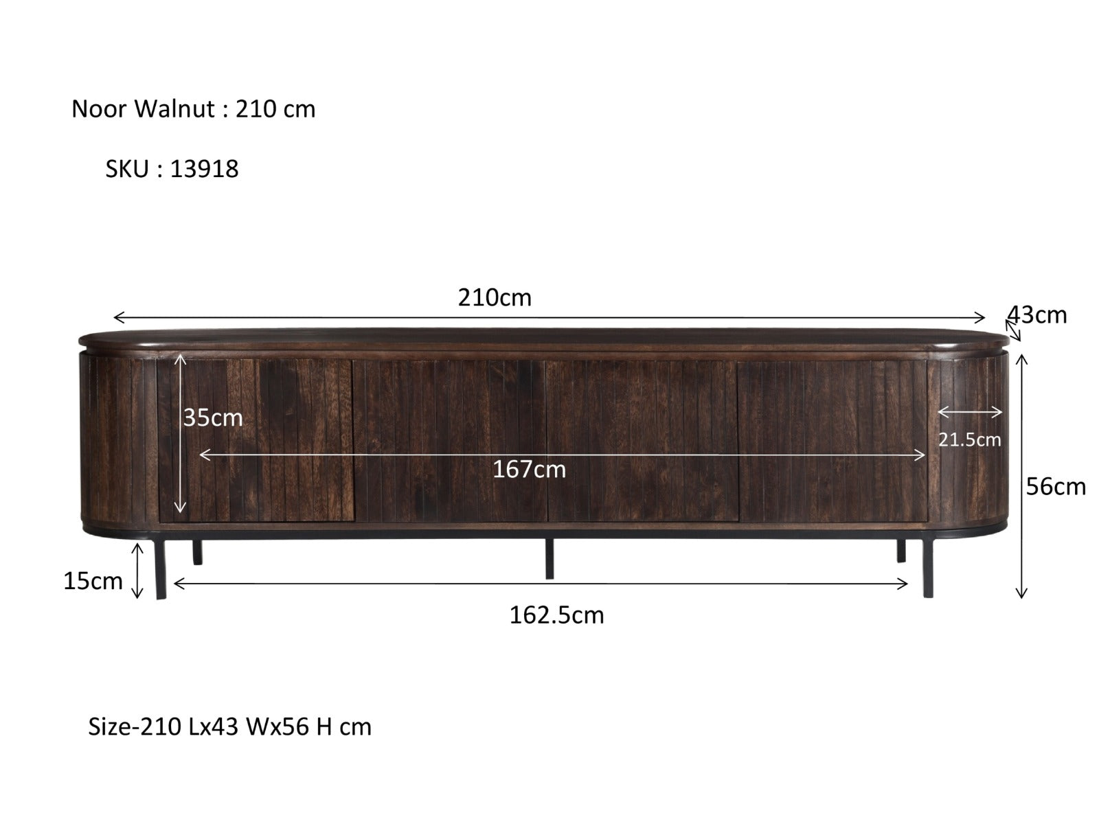 Noor walnoot 210 cm