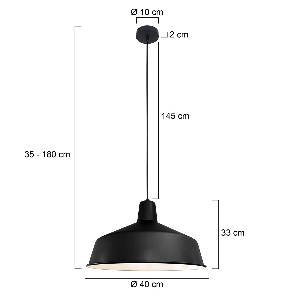 Hanglamp Black moon 1443ZW Zwart Ø40cm E27 fitting