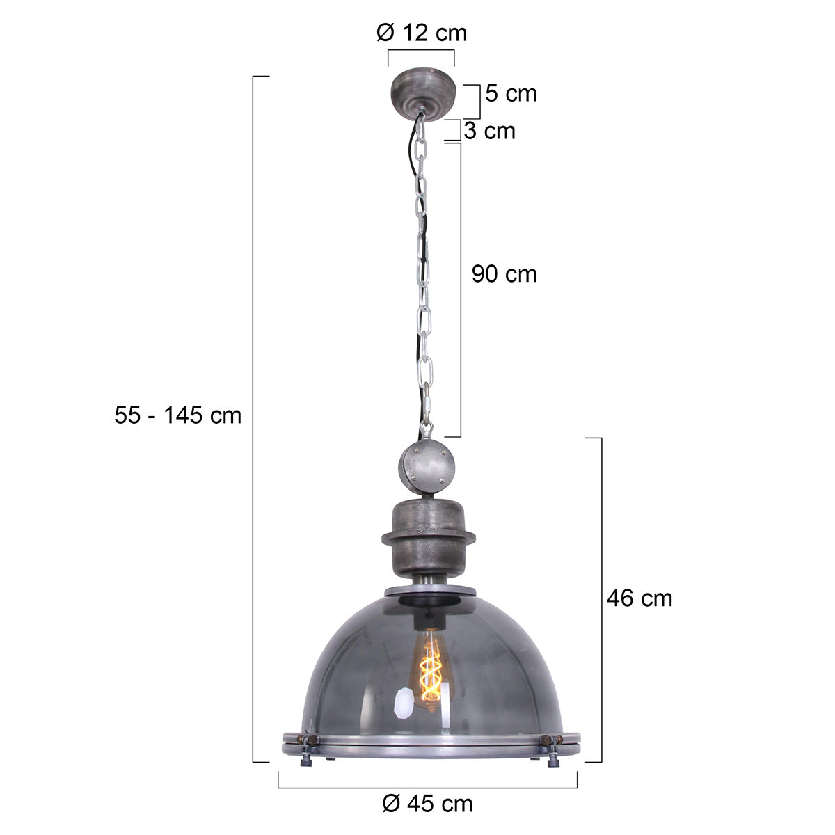 Hanglamp Bikkel 1452GR - grijze glazen hanglamp met karakter