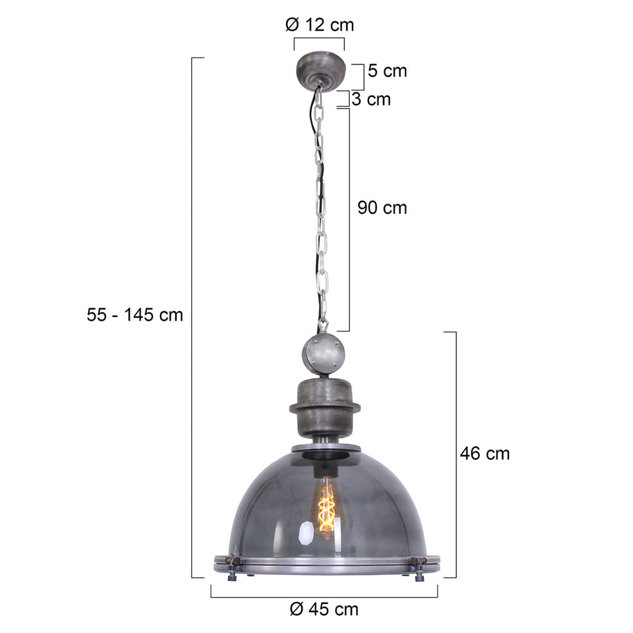 Hanglamp Bikkel 1452GR - grijze glazen hanglamp met karakter