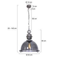 Hanglamp Bikkel 1452GR - grijze glazen hanglamp met karakter