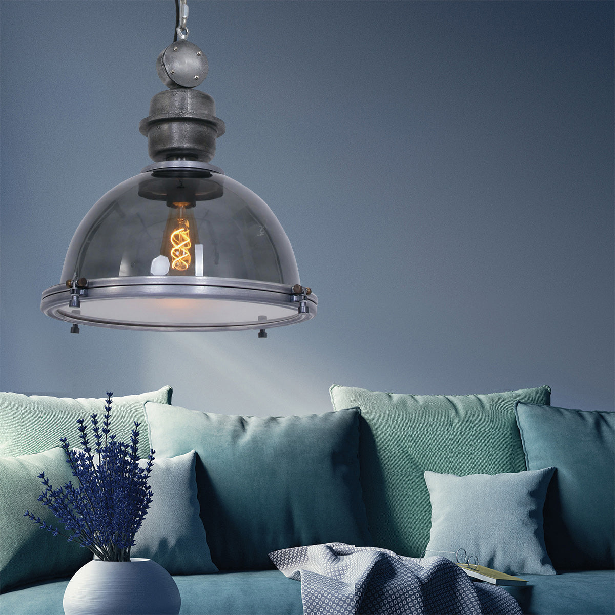Hanglamp Bikkel 1452GR - grijze glazen hanglamp met karakter