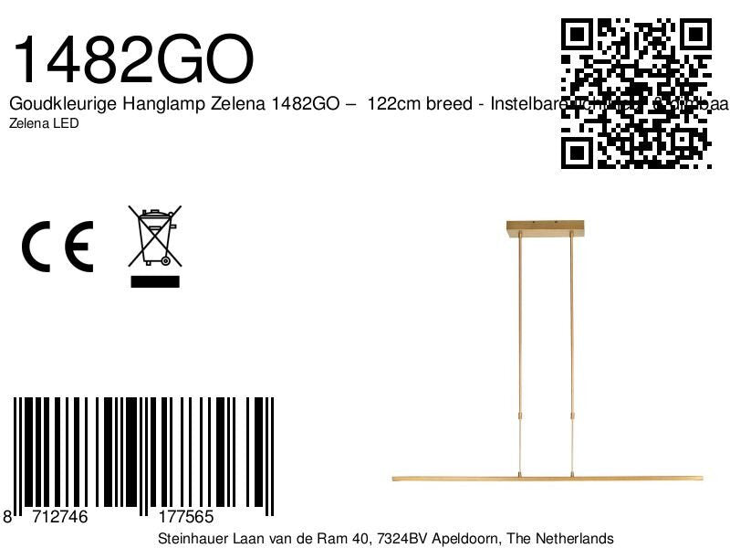 Hanglamp Zelena 1482GO goudkleurige LED-lamp met instelbaar licht
