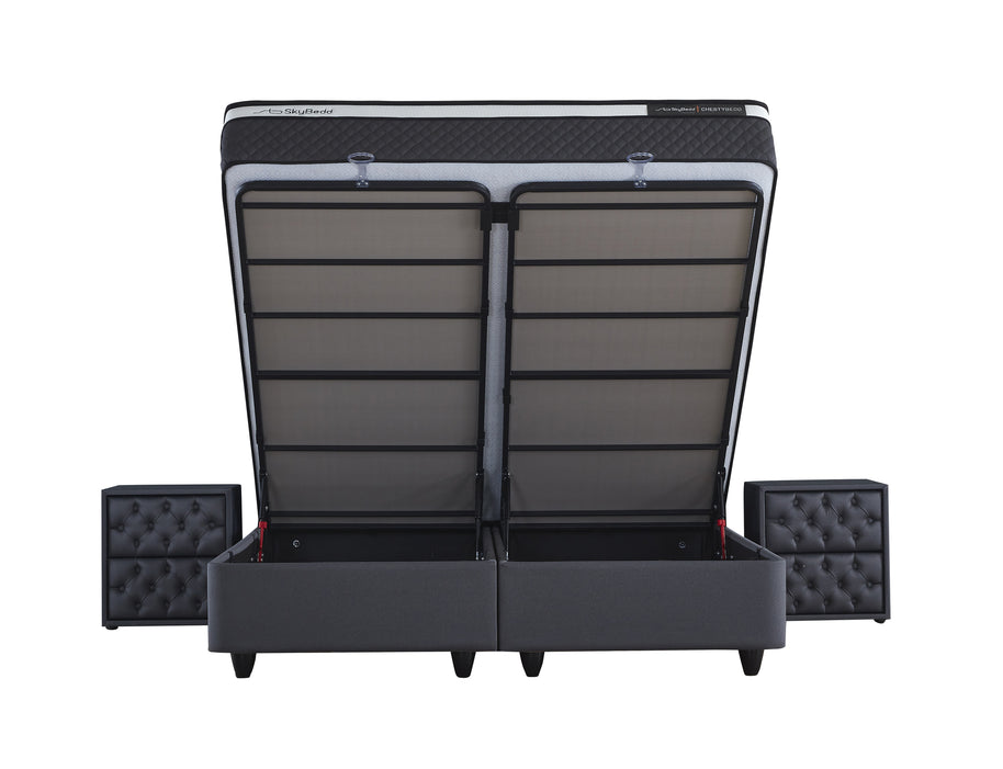 Opbergboxspring Chestybedd Antraciet 140x200