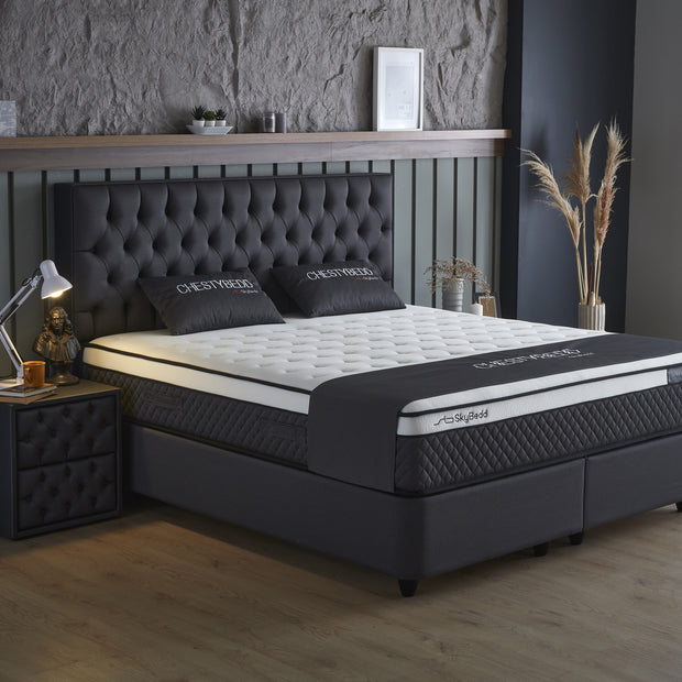 Opbergboxspring Chestybedd Antraciet 160x200