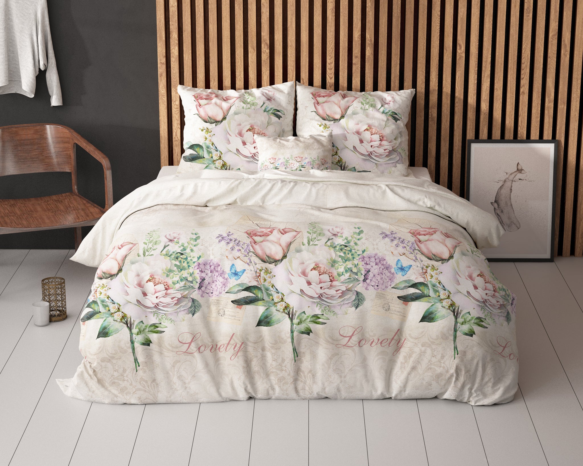 Mooie bloem beige 140 x 220