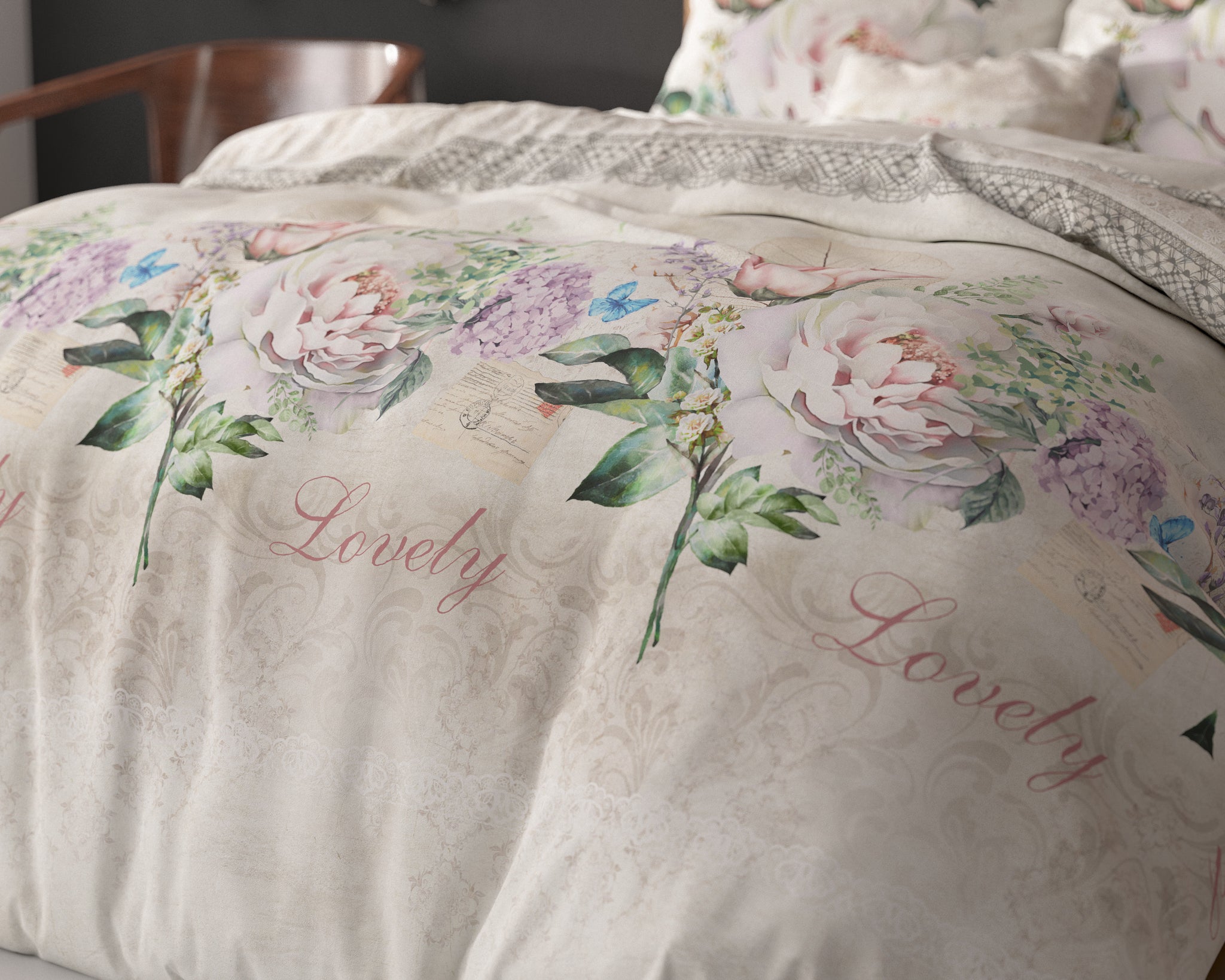 Mooie bloem beige 140 x 220