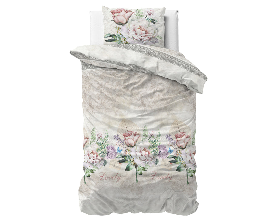 Mooie bloem beige 140 x 220