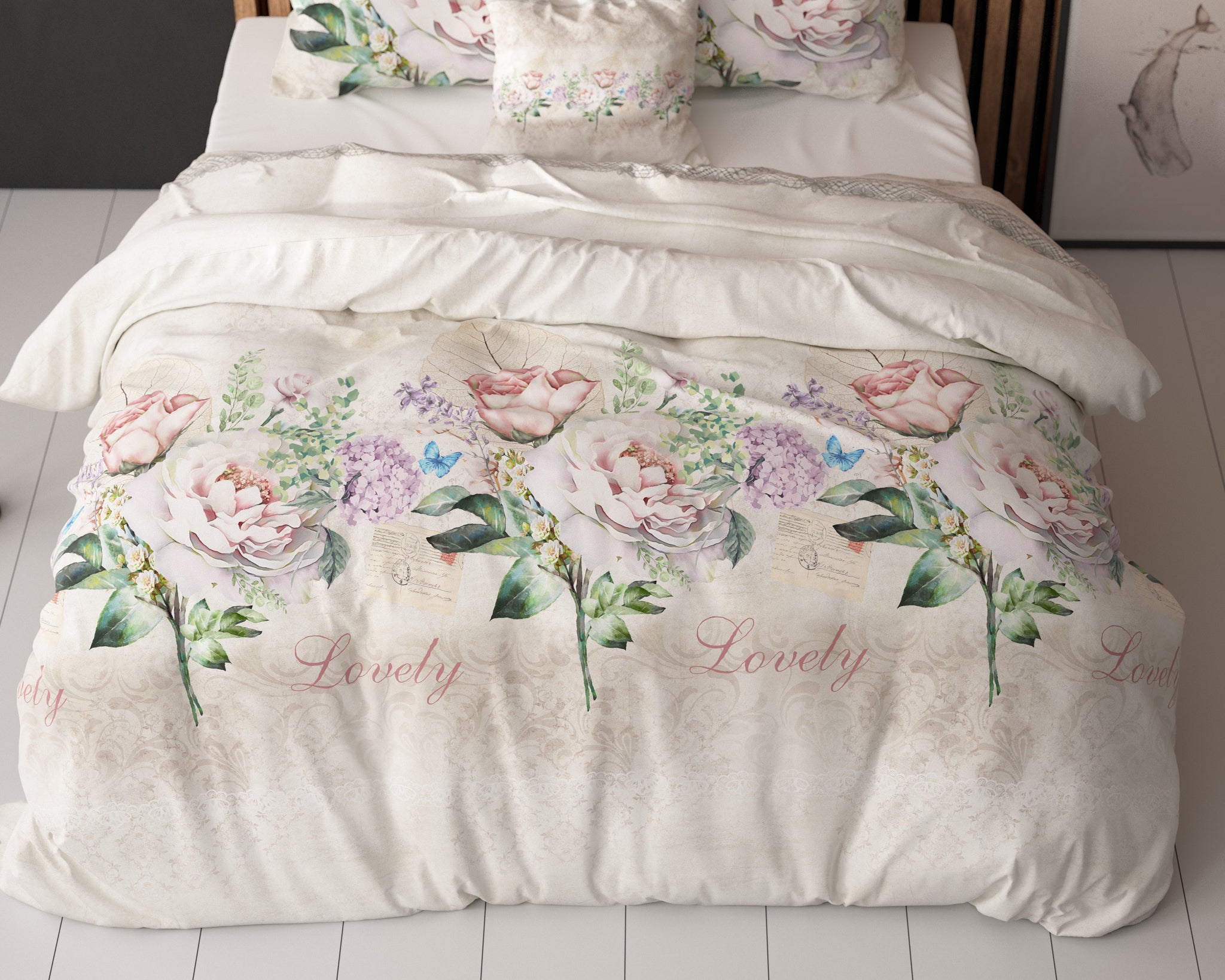 Mooie bloem beige 140 x 220