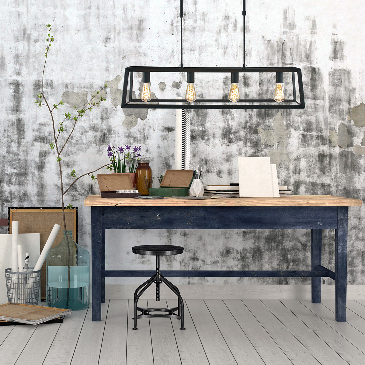 Zwarte hanglamp Buckley 1705ZW met 4 x E27-fitting
