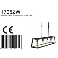 Zwarte hanglamp Buckley 1705ZW met 4 x E27-fitting