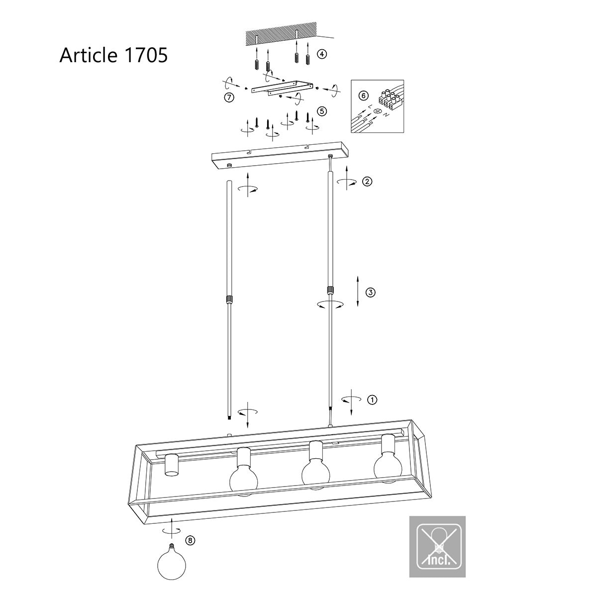 Zwarte hanglamp Buckley 1705ZW met 4 x E27-fitting