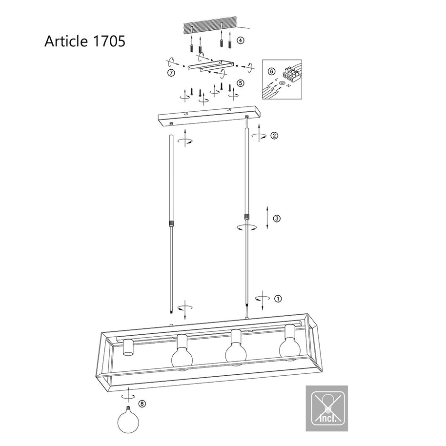 Zwarte hanglamp Buckley 1705ZW met 4 x E27-fitting