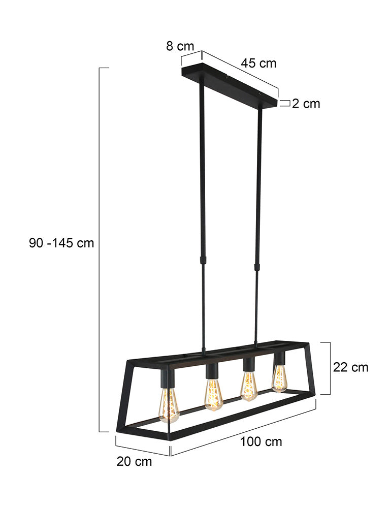 Zwarte hanglamp Buckley 1705ZW met 4 x E27-fitting