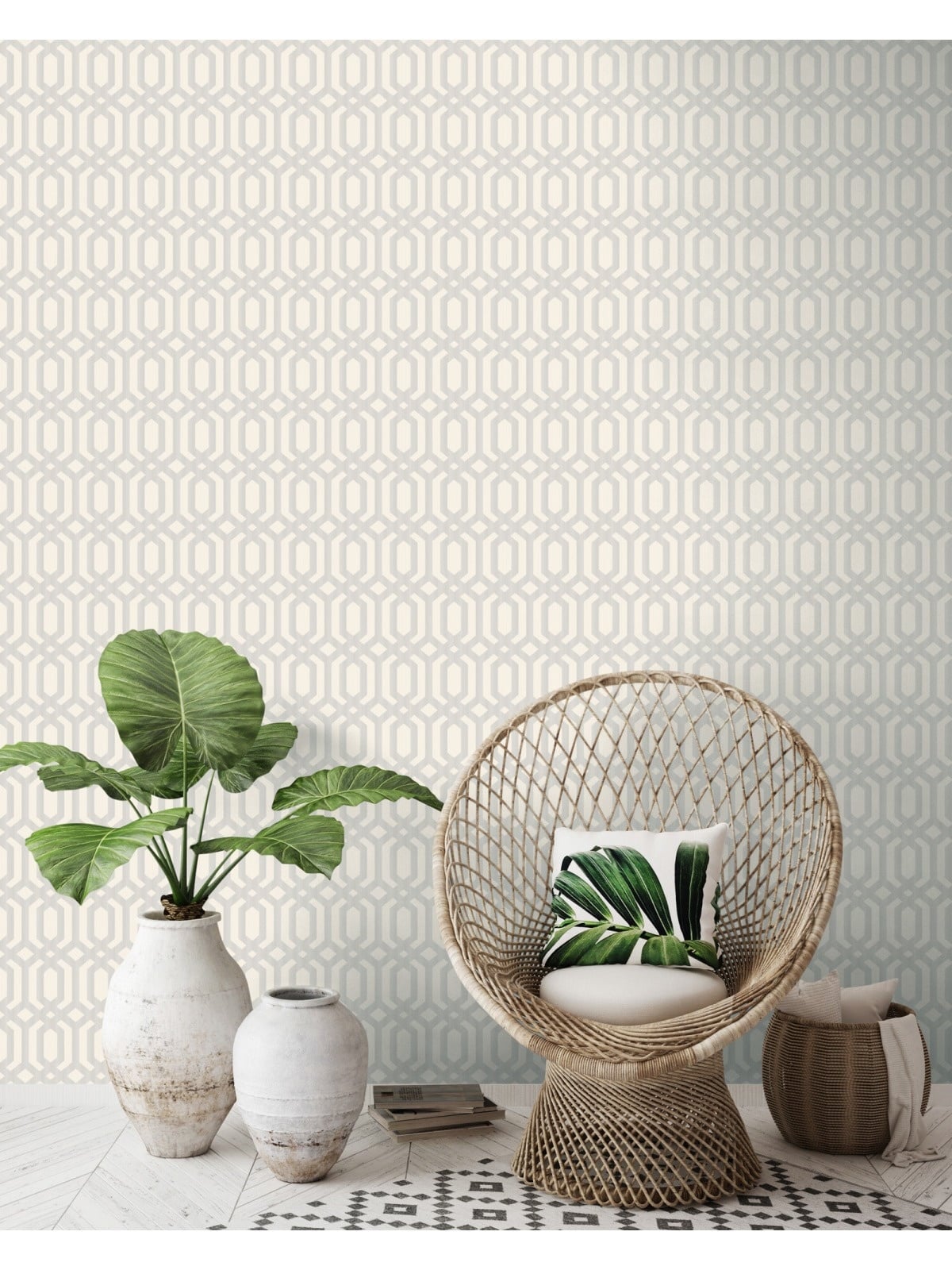 Behang Myriad Kerala Trellis wit/zilver