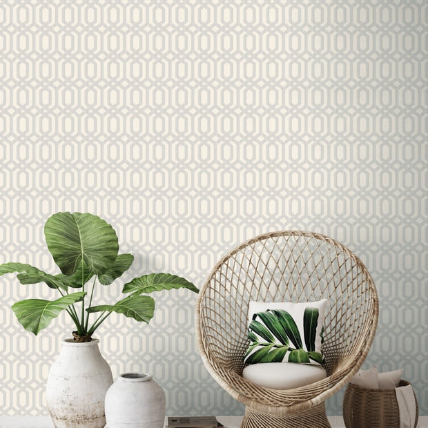 Behang Myriad Kerala Trellis wit/zilver