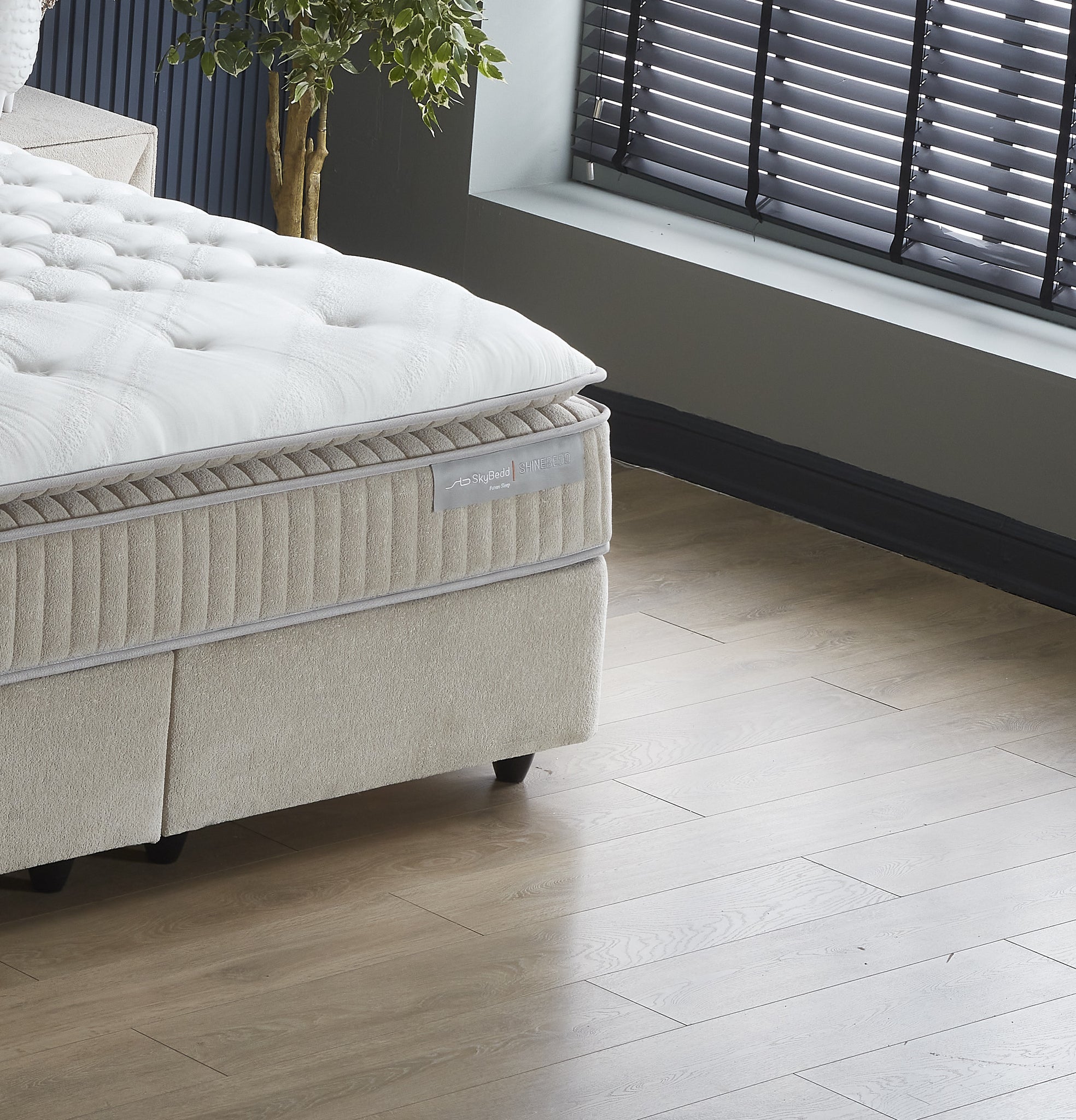 Opbergboxspring Shinebedd Beige 90x200 - Eenpersoons