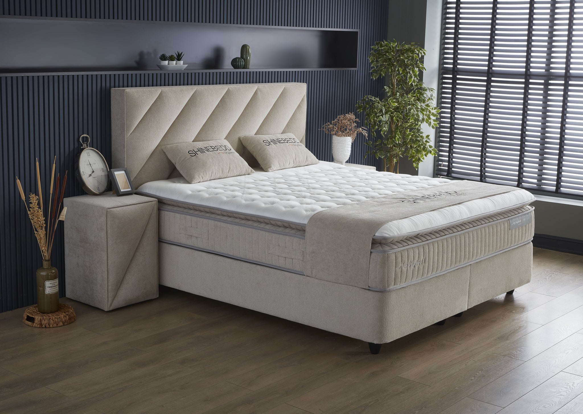 Opbergboxspring Shinebedd Beige 140x200