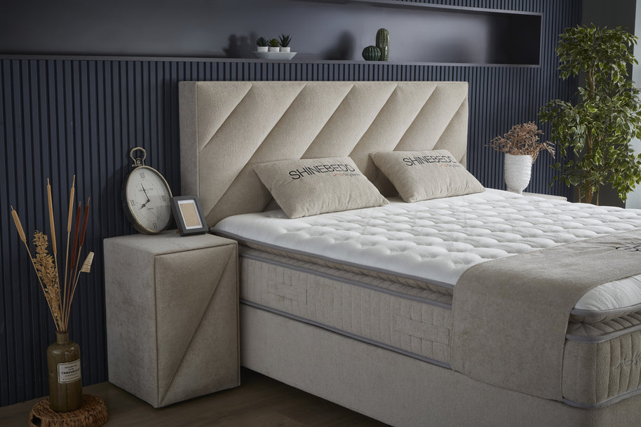 Opbergboxspring Shinebedd Beige 140x200
