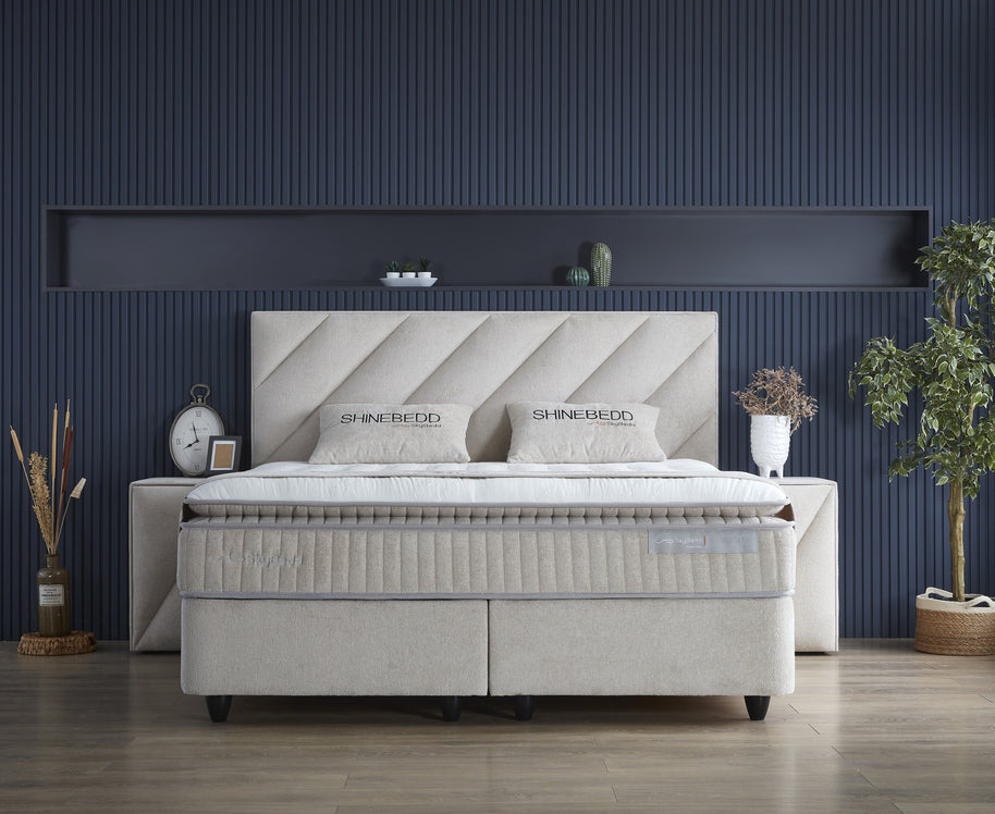 Opbergboxspring Shinebedd Beige 180x200