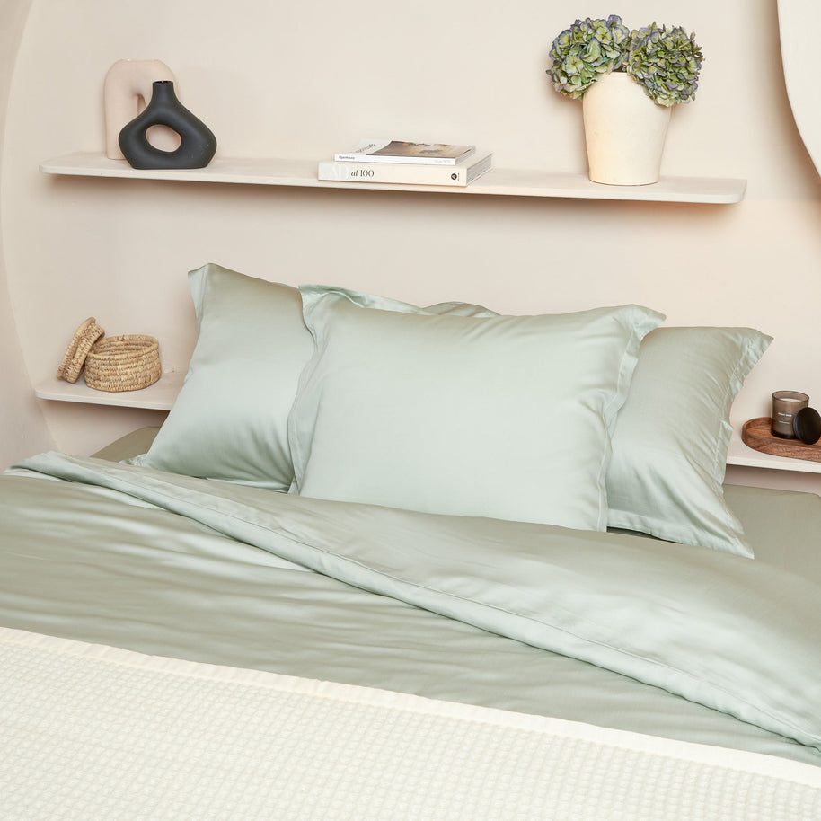 Coco & Cici - TENCEL - Satijnen kussensloop grijs-groen - 1 kussensloop 40x80