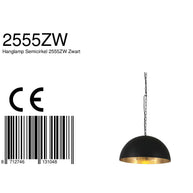 Hanglamp Semicirkel 2555ZW zwarte bol met gouden binnenkant