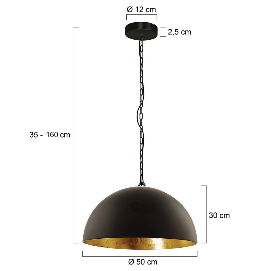 Hanglamp Semicirkel 2555ZW zwarte bol met gouden binnenkant