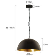 Hanglamp Semicirkel 2555ZW zwarte bol met gouden binnenkant